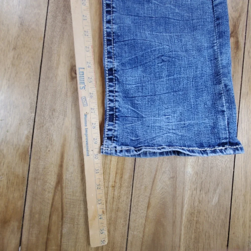Salvage Mayhem Bootcut Jeans Mens 34x30 Blue Distressed Heavy Stitch Regular